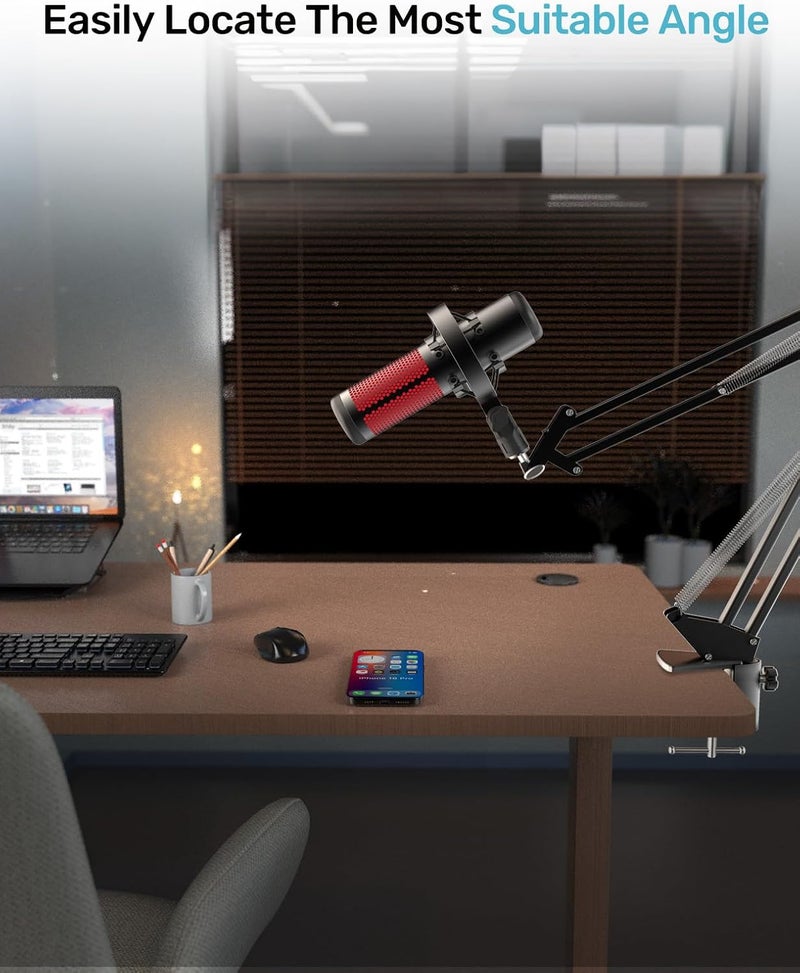Etour [Custom Built for HeyperX Quadcast Shouck Mount ] Microphone Mount Stand Mic Mount Adapter with 5/8" 3/8" Screw Adapter with Microphone Stand & Boom Arm - Image 3